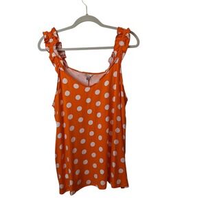 Cato Est 1946 Womens 22/24W V Neck Tank Top Ruffle Straps Orange White Polka Dot